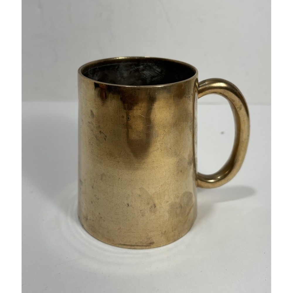 Vintage 1970s Solid Brass Tea Cup Mug‎ Marked Korea 4.5"x3"
